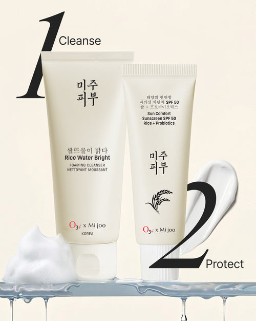 Rice Water Bright Cleanser + Sun Comfort Rice & Probiotics Sunscreen